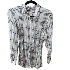 Isabel maternity Plaid long sleeve belted waist shirt - large-Black & White